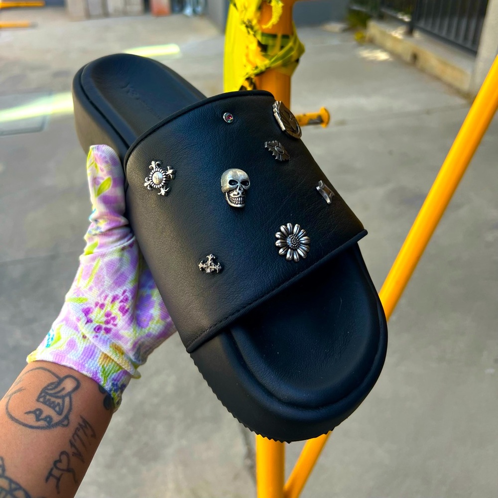 Y-3 Black cushioned platform slides <Custom>
